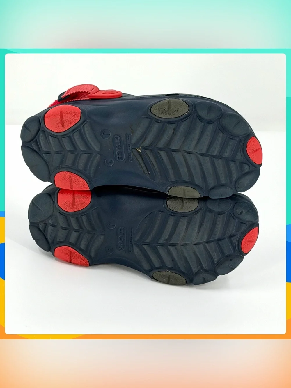 Kids Navy Blue CROCS Clogs w Red Adjustable Length Heel Straps Juvenile Size 3